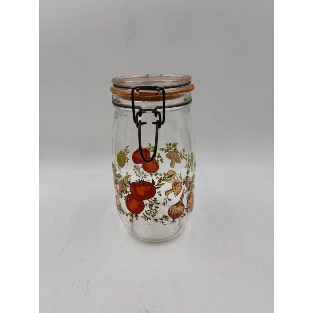 Vintage 1.5L Hinged Lid Glass Jar Made in France Mushrooms, Peppers. Tomatoes